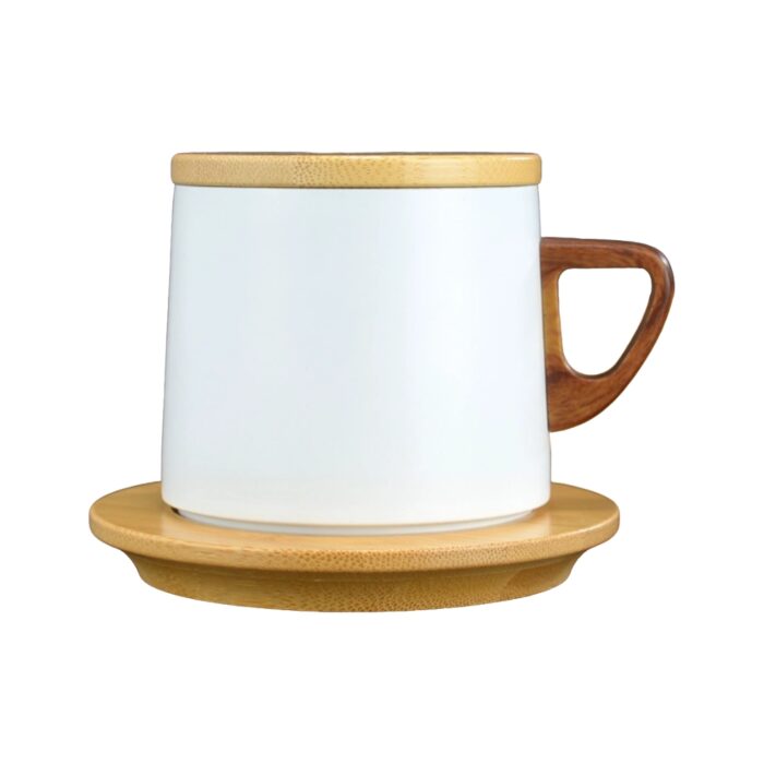 stainless steel cup with wooden mat