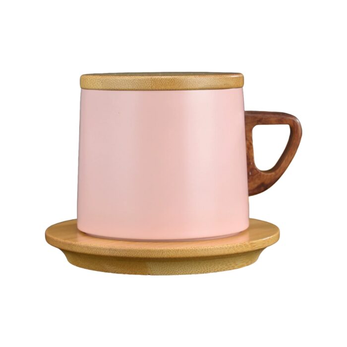 stainless steel cup with wooden mat