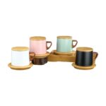 stainless steel cup with wooden mat