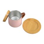 stainless steel cup with wooden mat
