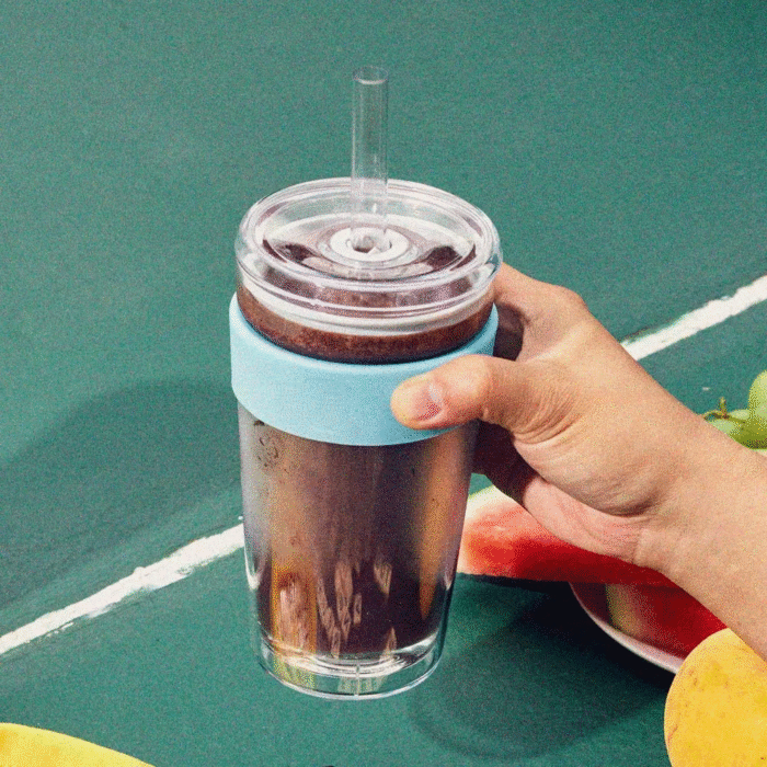 Double layer printed glass coffee cup