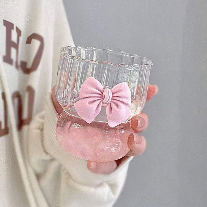 INS style pink bow vertical pattern cup