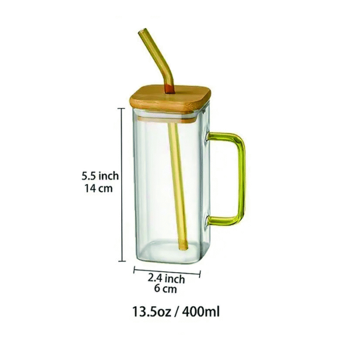 Square colored handle glass cup