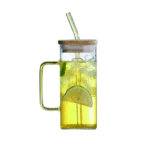 Square colored handle glass cup