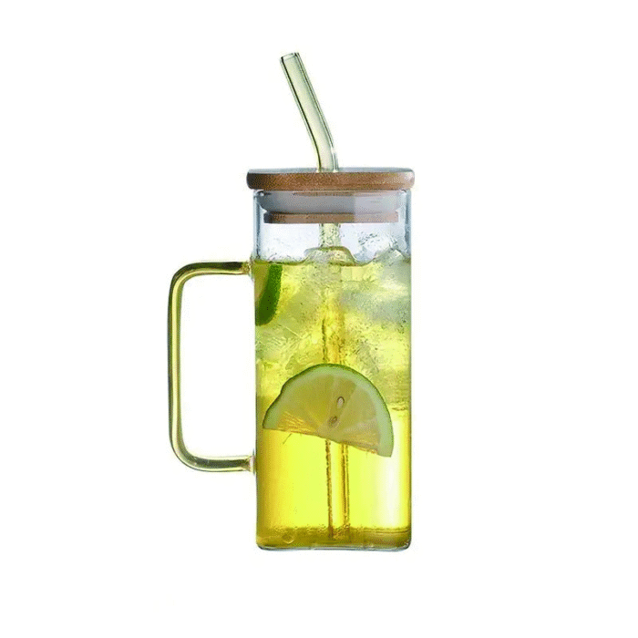 Square colored handle glass cup