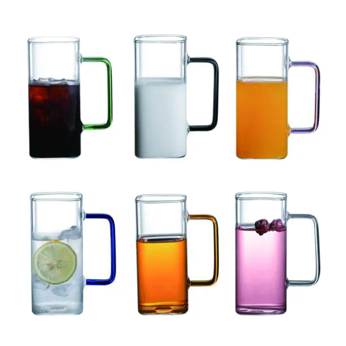Square colored handle glass cup