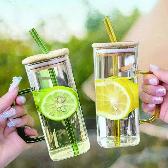 Square colored handle glass cup