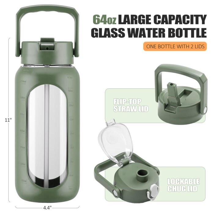 64oz Glass Water Bottles with Straw