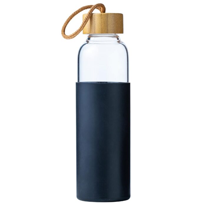 Glass Water Bottle with Silicone Bamboo Lid