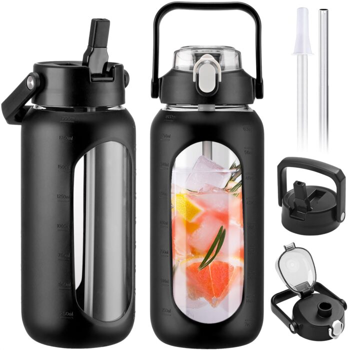 64oz Glass Water Bottles with Straw