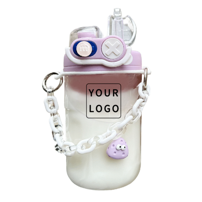 Plastic cartoon style coffee cup with straw