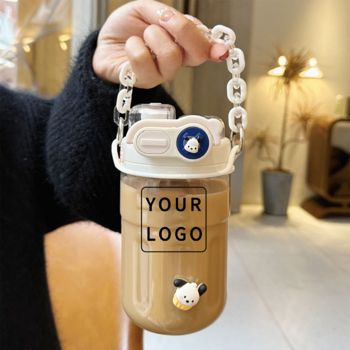 Plastic cartoon style coffee cup with straw