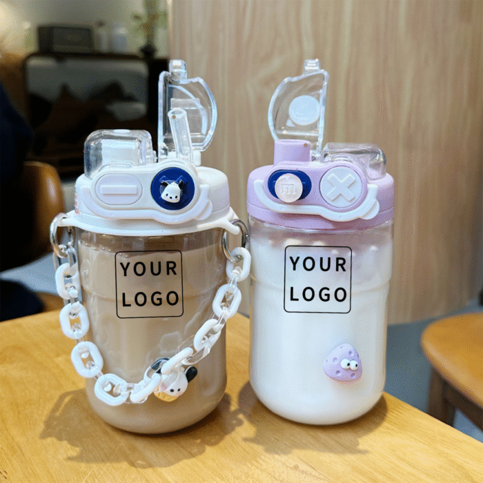 Plastic cartoon style coffee cup with straw